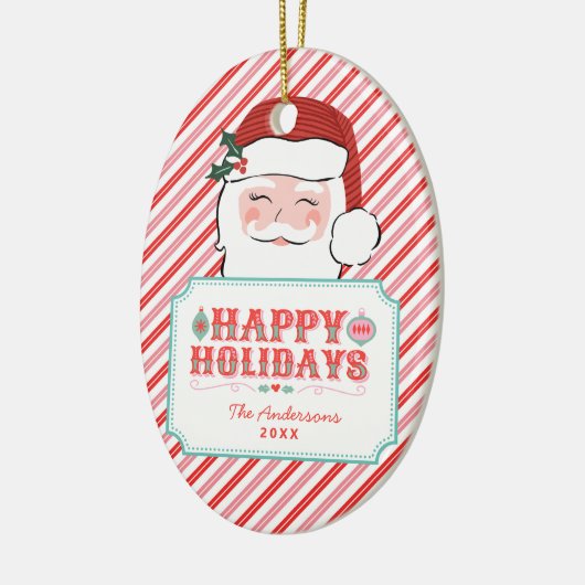 Roze en rode kerstman | Prettige feestdagen €? Keramisch Ornament (Links)