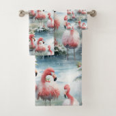 Roze en Rode Kerstmis Flamingo Winter ontwerp met Bad Handdoek (Insitu)