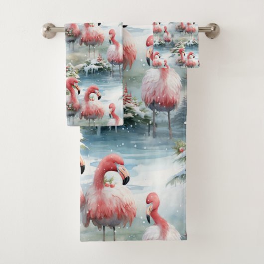 Roze en Rode Kerstmis Flamingo Winter ontwerp met Bad Handdoek (Insitu)