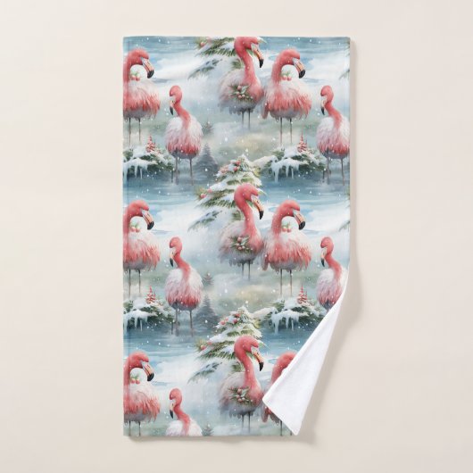 Roze en Rode Kerstmis Flamingo Winter ontwerp met Bad Handdoek (Handdoek)