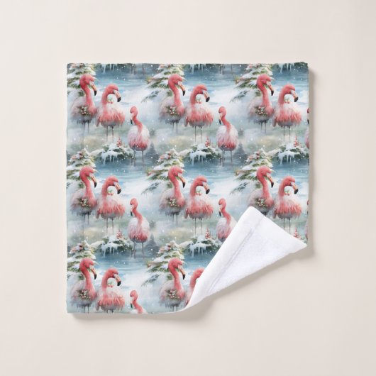 Roze en Rode Kerstmis Flamingo Winter ontwerp met Bad Handdoek (Wasdoekje)