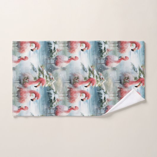 Roze en Rode Kerstmis Flamingo Winter ontwerp met Bad Handdoek (Handdoek)