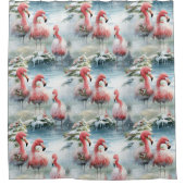 Roze en Rode Kerstmis Flamingo Winter ontwerp met Douchegordijn (Voorkant)