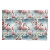 Roze en Rode Kerstmis Flamingo Winter ontwerp met Kussensloop (Achterkant-Links)