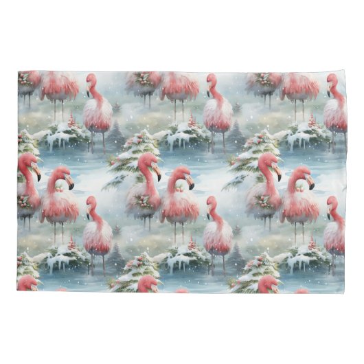 Roze en Rode Kerstmis Flamingo Winter ontwerp met Kussensloop (Achterkant-Links)