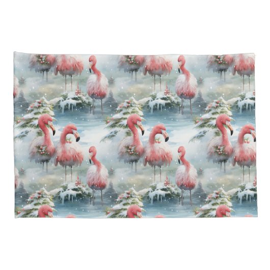 Roze en Rode Kerstmis Flamingo Winter ontwerp met Kussensloop (Achterkant-Rechts)