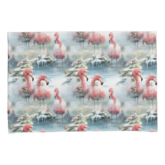 Roze en Rode Kerstmis Flamingo Winter ontwerp met Kussensloop (Voorkant-Rechts)