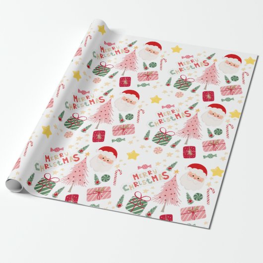 Roze en Rode Kerstvakantie inpakpapier (Uitgerold)