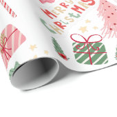 Roze en Rode Kerstvakantie inpakpapier (Rol Hoek)