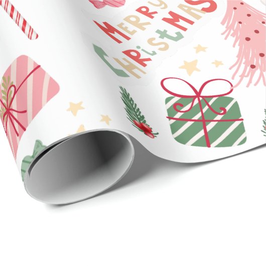 Roze en Rode Kerstvakantie inpakpapier (Rol Hoek)