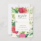 Roze en rode klaver Floral Greenery Wedding RSVP Kaartje (Voorkant)
