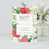 Roze en rode klaver Floral Greenery Wedding RSVP Kaartje (Staand voorkant)