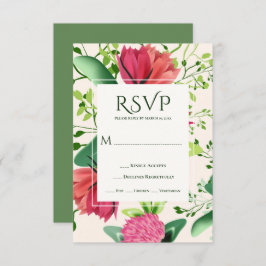 Roze en rode klaver Floral Greenery Wedding RSVP Kaartje