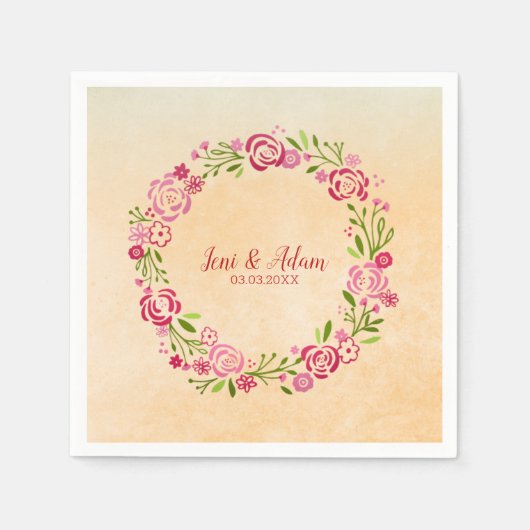 Roze en rode krans met bladeren servet (Voorkant)