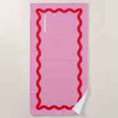Roze en rode kronkel met tekst strandlaken (Voorkant)