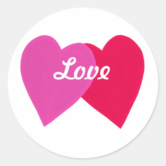 Roze en rode leunende harten, liefde Stickers (Voorkant)