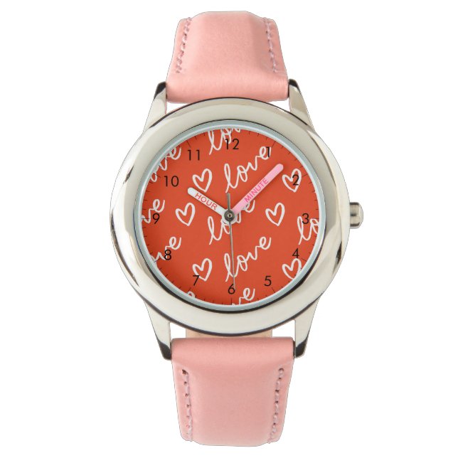 Roze en Rode Liefde & harten Horloge (Voorkant)
