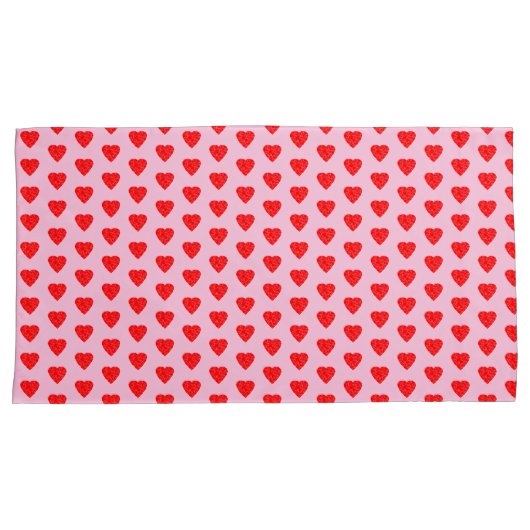 Roze en rode liefde harten patroon kussensloop (Voorkant-Rechts)