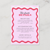 Roze en rode Lijst Retro 70s Details bruiloft Informatiekaartje (Voorkant)