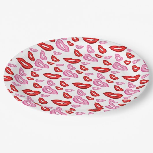 Roze en rode lippenstift prints papieren bordje (Gekanteld)