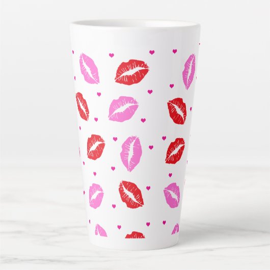 Roze en rode lips en harten Mok van keramische sto (Voorkant)