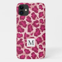 Roze en rode luipaard dierlijke print en monogram