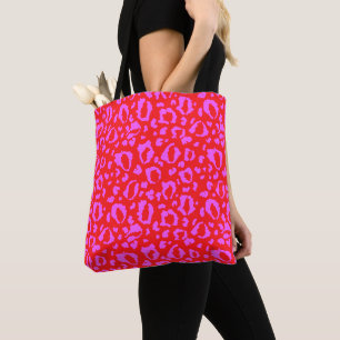 Roze en rode luipaardprintpatroon tote bag