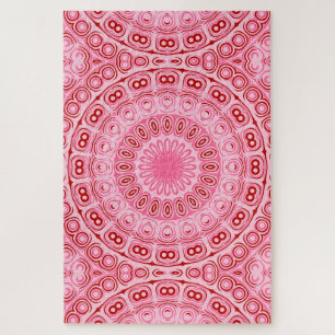 Roze en Rode Mandala Kaleidoscoop Medaillon Bloem Legpuzzel