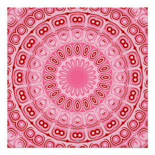 Roze en Rode Mandala Kaleidoscoop Medaillon Bloem Perfect Poster