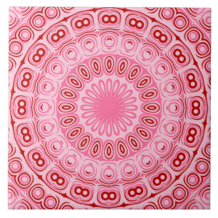 Roze en Rode Mandala Kaleidoscoop Medaillon Bloem Tegeltje