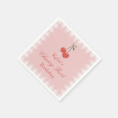 Roze en rode meisje kersen eerste verjaardag servet (Hoek)