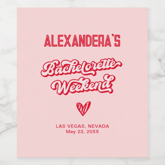 Roze en Rode Meisjesuitje Weekend Feestje Wijn Etiket (Enkel label)