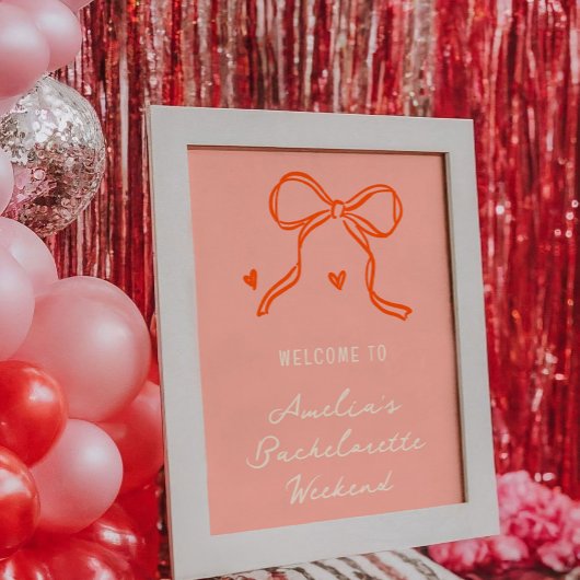 Roze en Rode Meisjesweekend Welkomstbord Poster