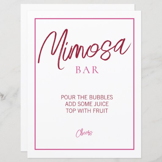 Roze en Rode Mimosa Bar Teken (Voorkant / Achterkant)