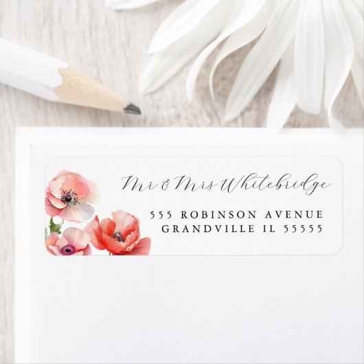 Roze en rode papaver Adres Etiket (Insitu)