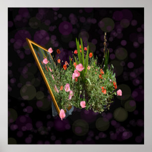 Roze en rode papaverkunst, poster