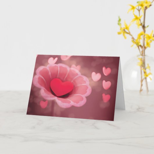 Roze en rode papieren bloem "Happy Valentine's Day Kaart (Gele Bloem)