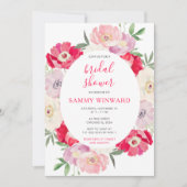 Roze en rode pioenbloemen Bruidsdouche Kaart (Voorkant)