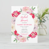 Roze en rode pioenbloemen Bruidsdouche Kaart (Staand voorkant)