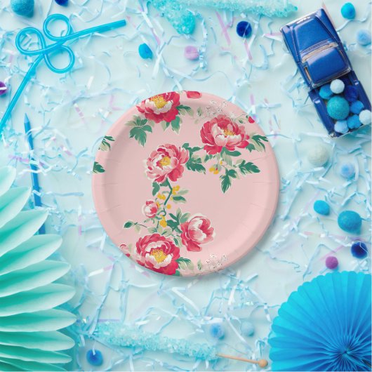 Roze en rode pioenroos Chinoiserie Floral Papieren Bordje (Feest)