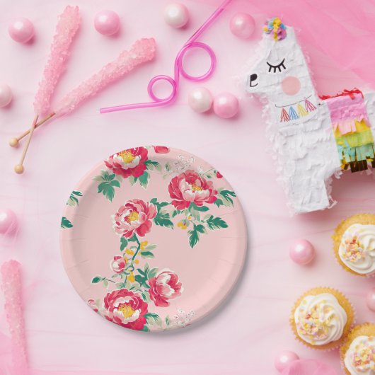 Roze en rode pioenroos Chinoiserie Floral Papieren Bordje (Feest)