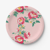 Roze en rode pioenroos Chinoiserie Floral Papieren Bordje (Voorkant)