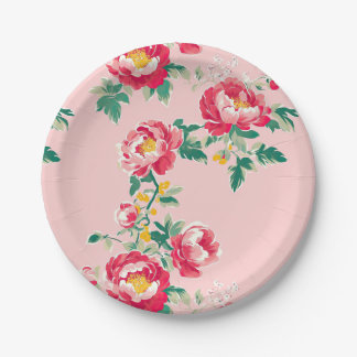 Roze en rode pioenroos Chinoiserie Floral Papieren Bordje