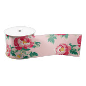Roze en rode pioenroos Chinoiserie Floral Satijnen Lint (Spoel)