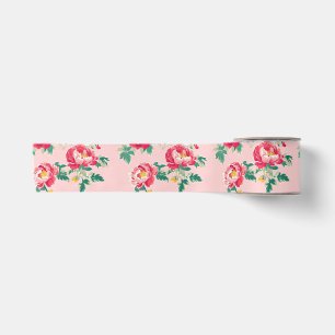 Roze en rode pioenroos Chinoiserie Floral Satijnen Lint