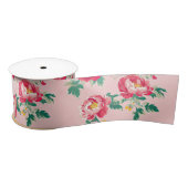 Roze en rode pioenroos Chinoiserie Floral Satijnen Lint (Spoel)