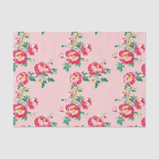 Roze en rode pioenroos Chinoiserie Floral Tissuepapier (Voorkant)