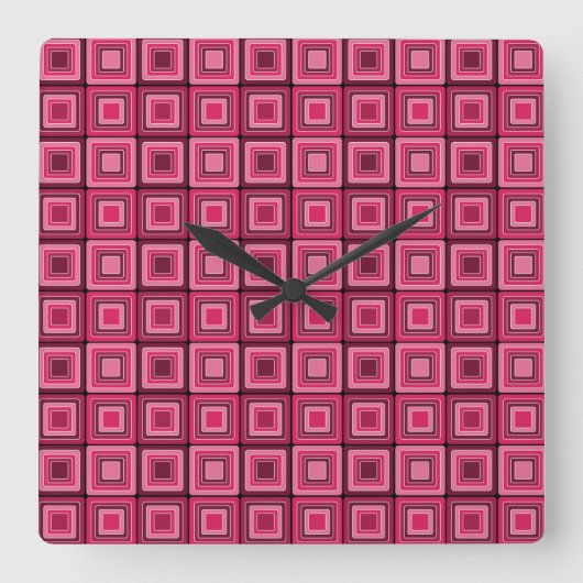 Roze en rode pleinen Funky Wall Clock Vierkante Klok (Voorkant)