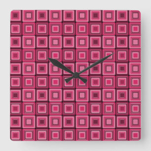 Roze en rode pleinen Funky Wall Clock Vierkante Klok