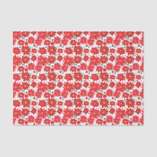 Roze en Rode Poinsettia Patroon Kerstmis Tissuepapier (Voorkant)